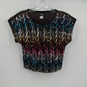 Rio Womens Top Size S‎ Vintage Sequin Zigzag Disco Rave Festival Statement